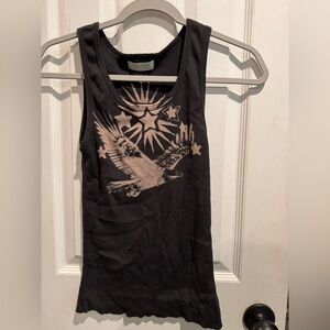 Free People Black Silver Graphic Fitted Tank Top